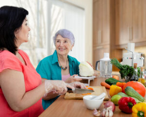 In-home care providers can help seniors shop and prep using healthier foods while they age.